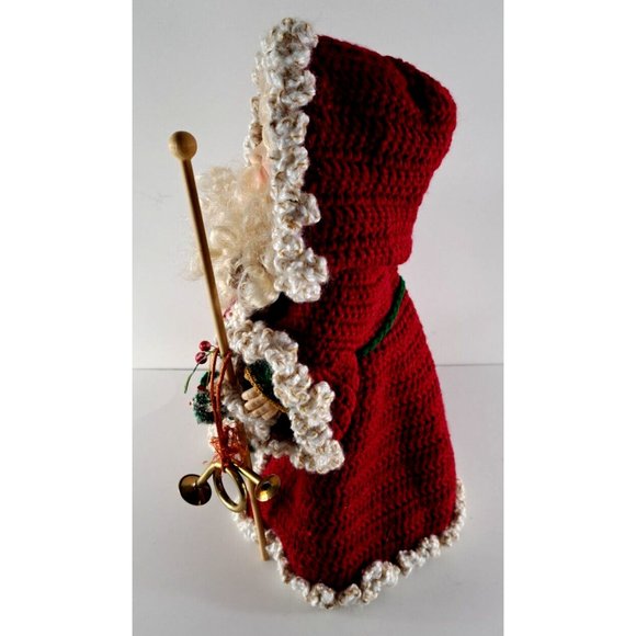 Handmade Santa Claus Figure Crochet Cloak W Hood Folk Art Christmas 10.5" Tall - Picture 4 of 6